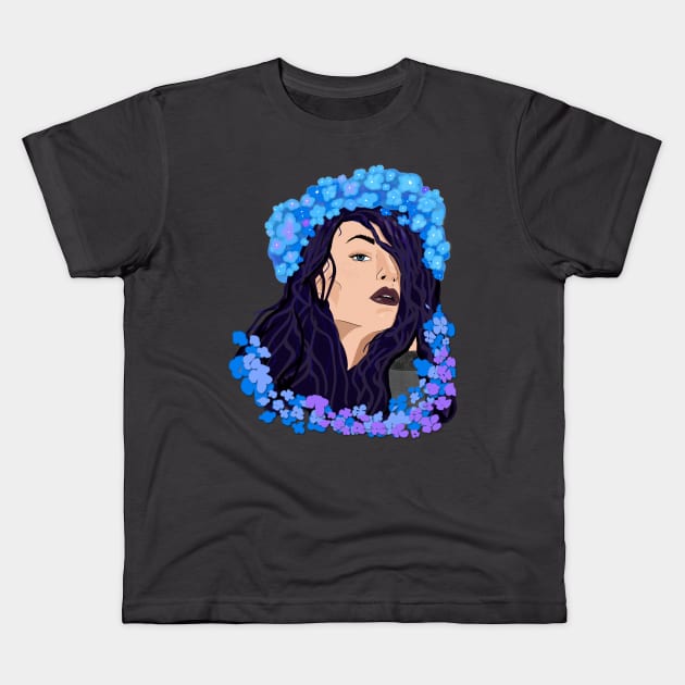 BLUE HYDRANGEA Kids T-Shirt by BLΛСK CURLY